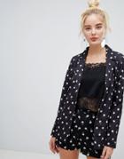 Fashion Union Blazer In Spot Rose Print Two-piece - Black