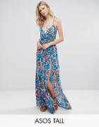 Asos Tall Woven Wrap Maxi Beach Dress In Oversized Bright Tapestry - Multi
