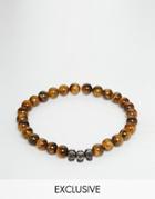 Simon Carter Tigerseye Beaded Bracelet With Skull Exclusive To Asos - Brown
