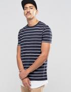 Asos T-shirt With Stripe And Curved Contrast Hem - Navy