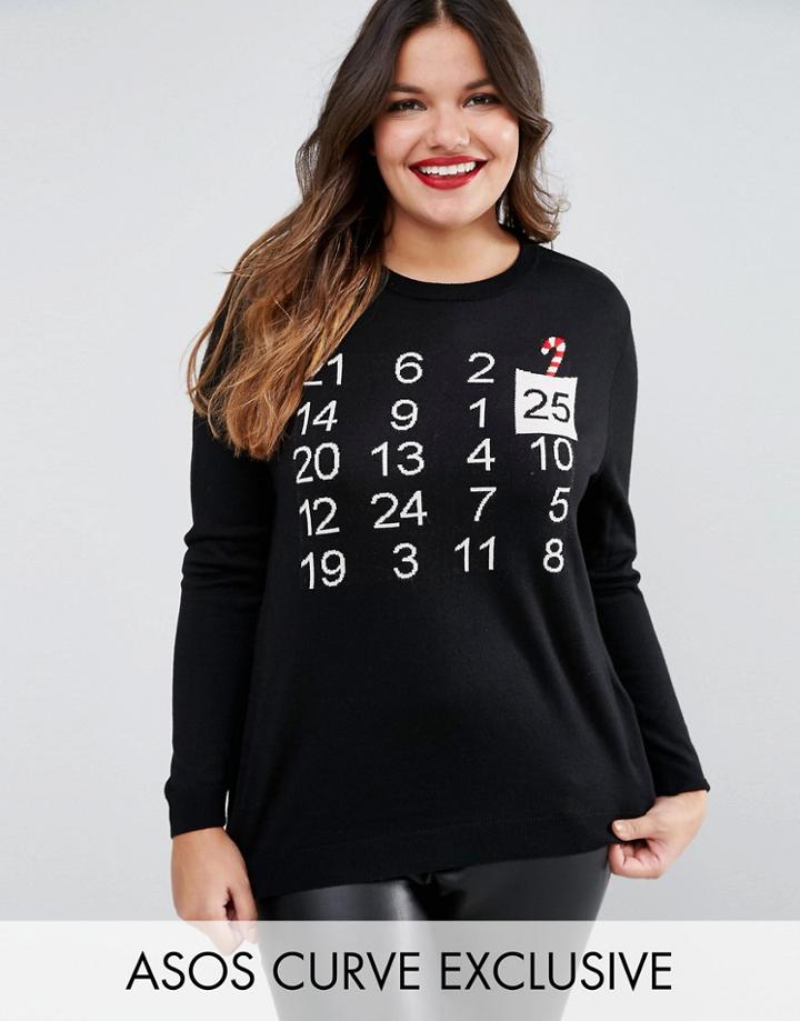 Asos Curve Count Down To Holidays Sweater - Black