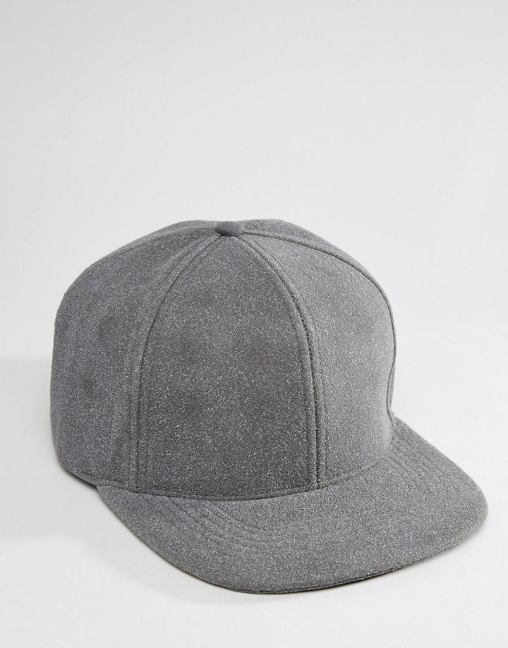 Asos Snapback Cap In Gray Faux Suede - Gray