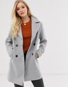 Fashion Union Smart Double Breasted Coat-gray