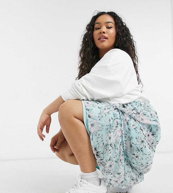 Simply Be Tiered Midi Skirt In Print-white