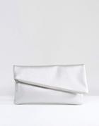 Asos Metallic Square Clutch Bag With Slanted Zip Top - Silver