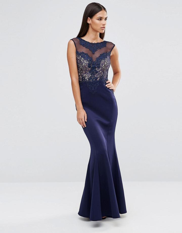 Lipsy Delicate Lace Trim Maxi Dress - Navy