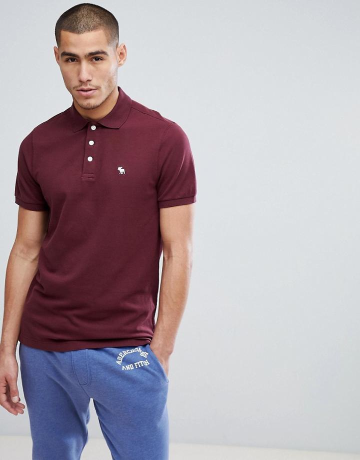 Abercrombie & Fitch Stretch Pique Slim Fit Polo Icon Moose Logo In Red - Red