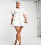 Missguided Plus Puff Sleeve Mini Dress In White