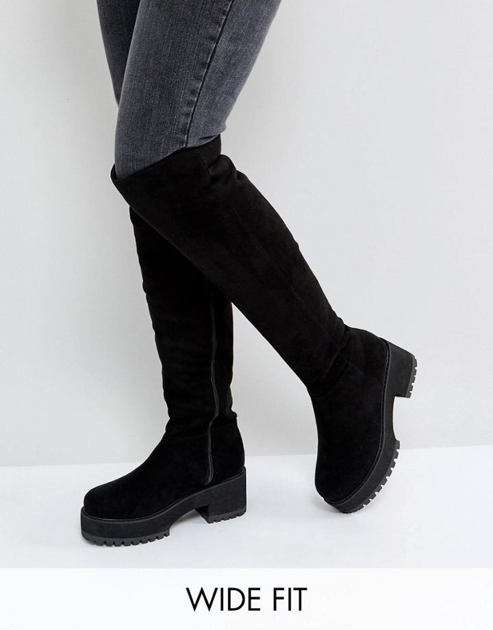 Asos Kitsch Wide Fit Chunky Over The Knee Boots - Black