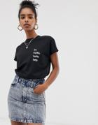 Noisy May Hello Slogan High Neck T-shirt In Black - Black