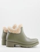 Asos Design Gold Coast Shearling Lined Chelsea Rain Boots In Khaki-green