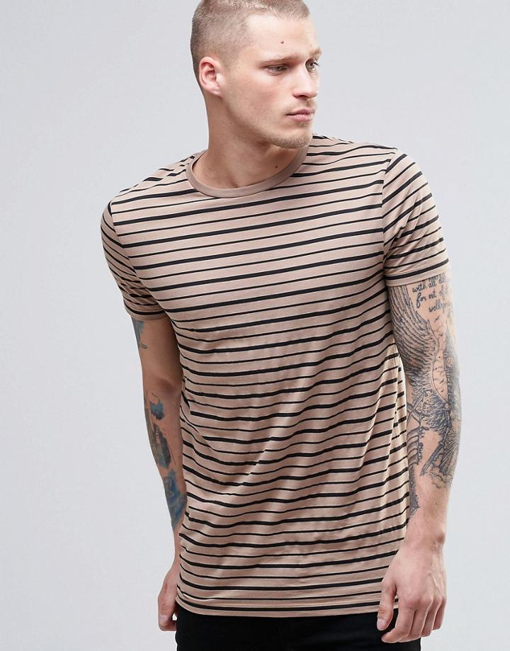 Asos Longline T-shirt With Irregular Stipe