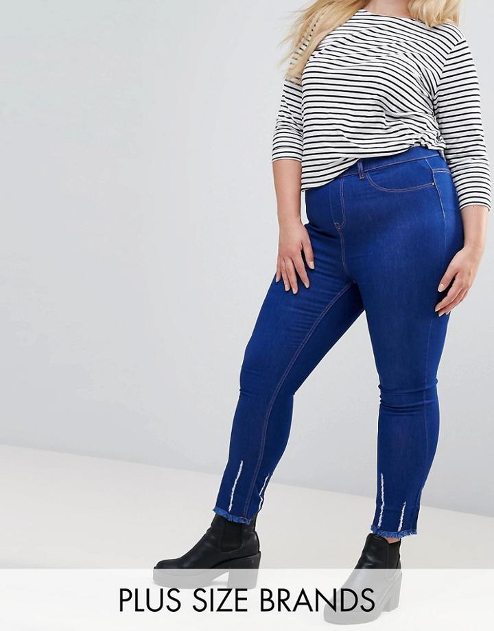 New Look Ripped Hem Jegging - Blue