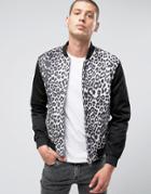 Religion Bomber Jacket With Leapord Print Body And Two Way Zip - White