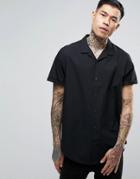 Asos Longline Regular Fit Shirt In Black With Revere Collar - Black