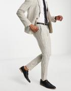 Asos Design Skinny Suit Pants In Stone And Beige Micro Check-neutral