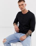 Asos Design Organic Long Sleeve T-shirt With Grandad Neck In Black - Black