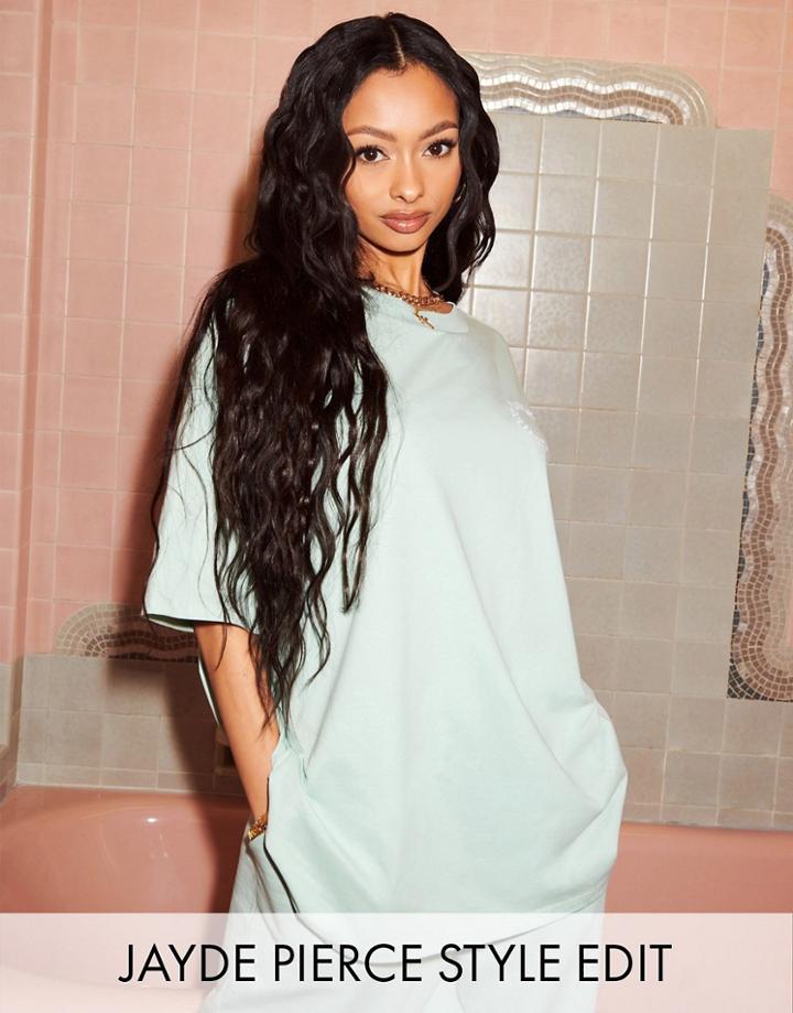 Asos Weekend Collective Oversized T-shirt Set With Tonal Embroidery Logo In Pastel Green-multi