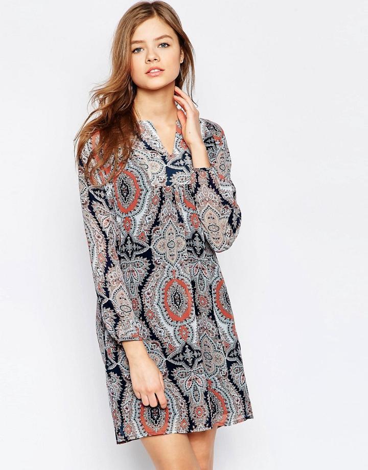 B.young Animal Print Long Sleeve Shift Dress - Parisian Night