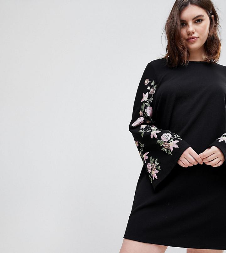Asos Design Curve Sweat Dress With Puff Print Sleeve - Black