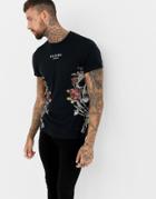 Religion Muscle Fit T-shirt With Skulls And Roses Print - Black