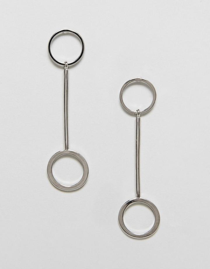 Nylon Circle Loop Drop Earrings - Silver