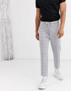 Asos Design Tapered Pants In Gray Check With Tie Belt