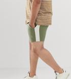 Asos Design Plus Jersey Skinny Shorts In Shorter Length With Side Stripe In Khaki - Green
