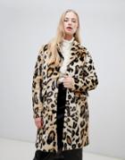 Vero Moda Leopard Print Faux Fur Coat-brown