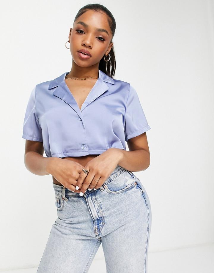 Lola May Boxy Fit Cropped Shirt In Dusky Blue - Part Of A Set-blues