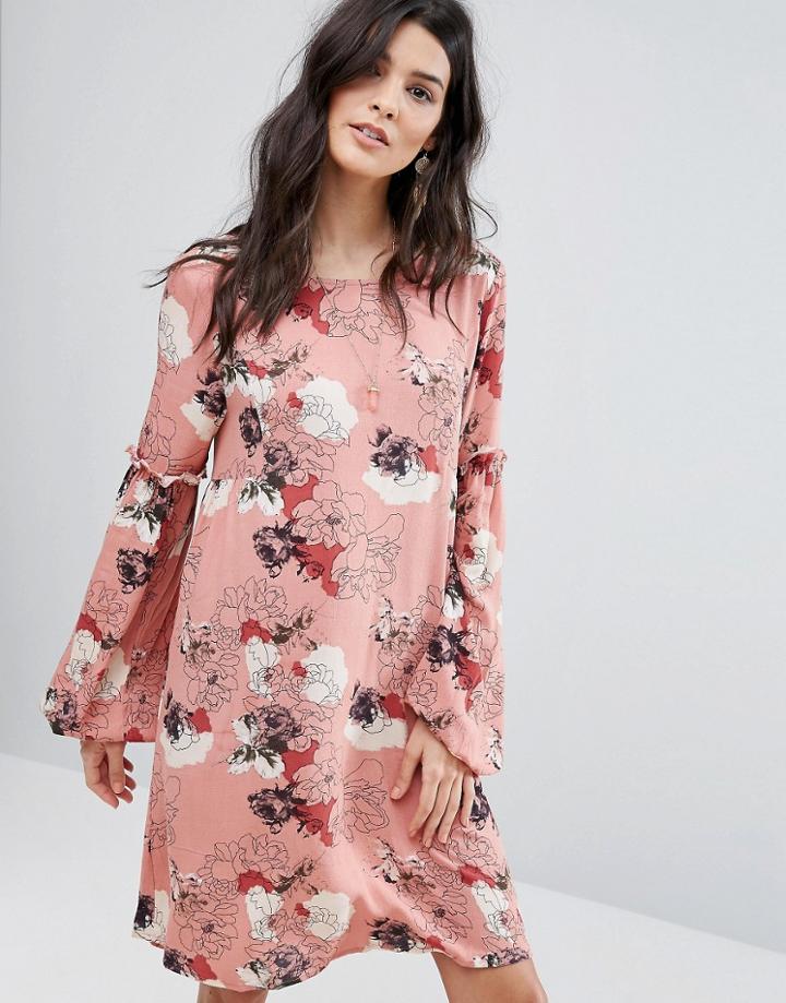 Vila Floral Ruffle Detail Dress - Pink