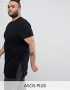 Asos Design Plus Super Longline T-shirt With Extra Long Side Splits And Raw Edges - Black