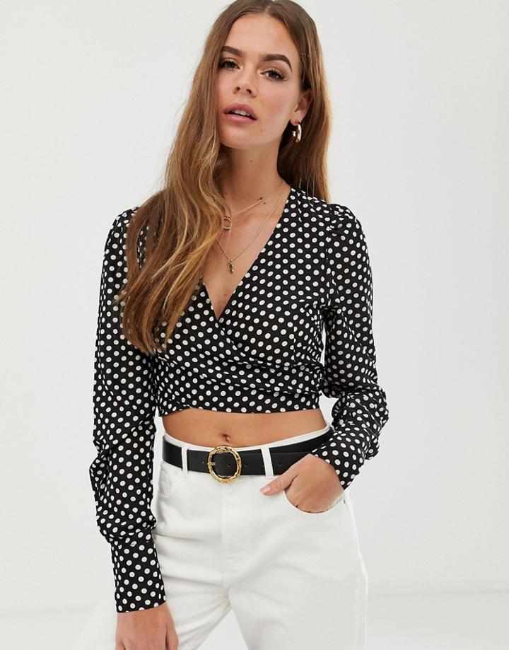 In The Style Billie Faiers Polka Dot Wrap Front Cropped Top - Multi