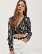 In The Style Billie Faiers Polka Dot Wrap Front Cropped Top - Multi