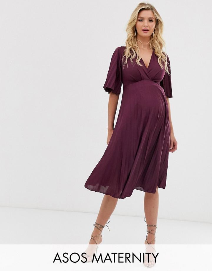 Asos Design Maternity Kimono Pleated Midi Dress - Red