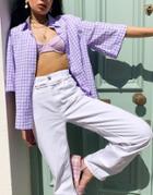 Urban Threads Shirt Set In Lilac Gingham-purple