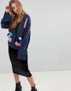 Lost Ink Oversized Cardigan With Abstract Design And Sequin Embellishment - Multi