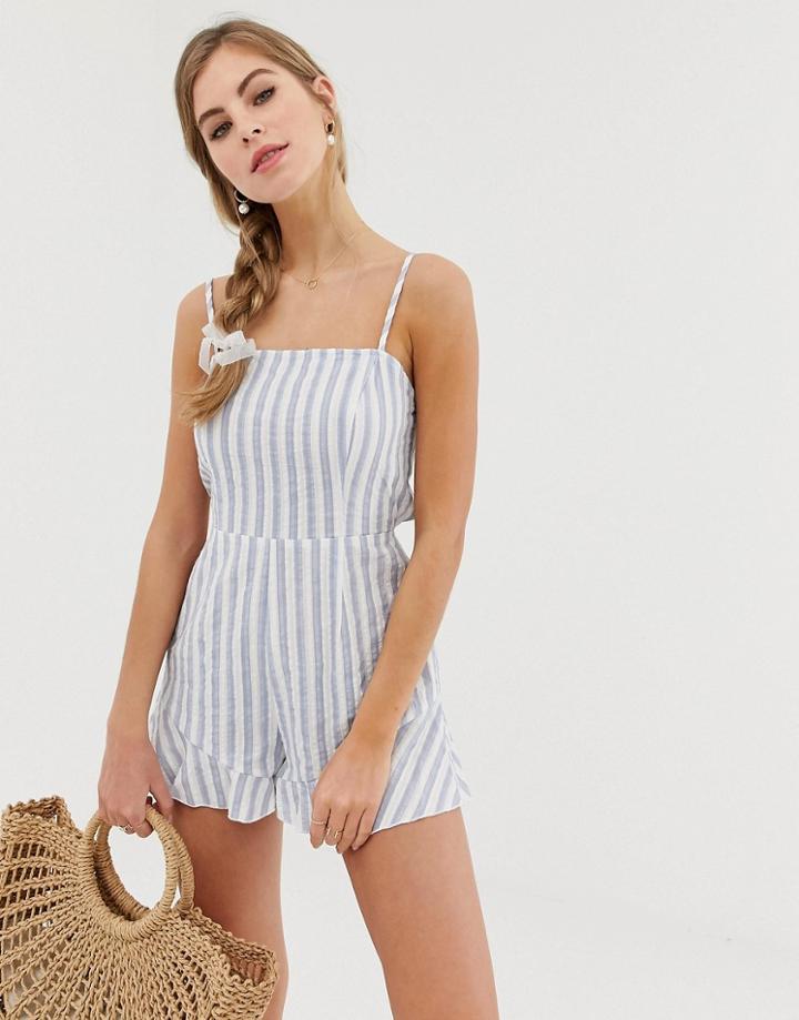 Asos Design Frill Hem Self Stripe Cami Romper-multi