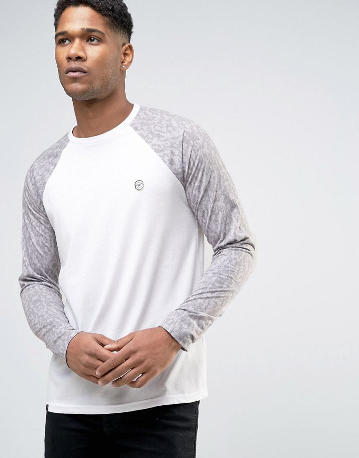 Le Breve Contrast Camo Curved Hem Long Sleeved T-shirt - Purple