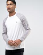 Le Breve Contrast Camo Curved Hem Long Sleeved T-shirt - Purple