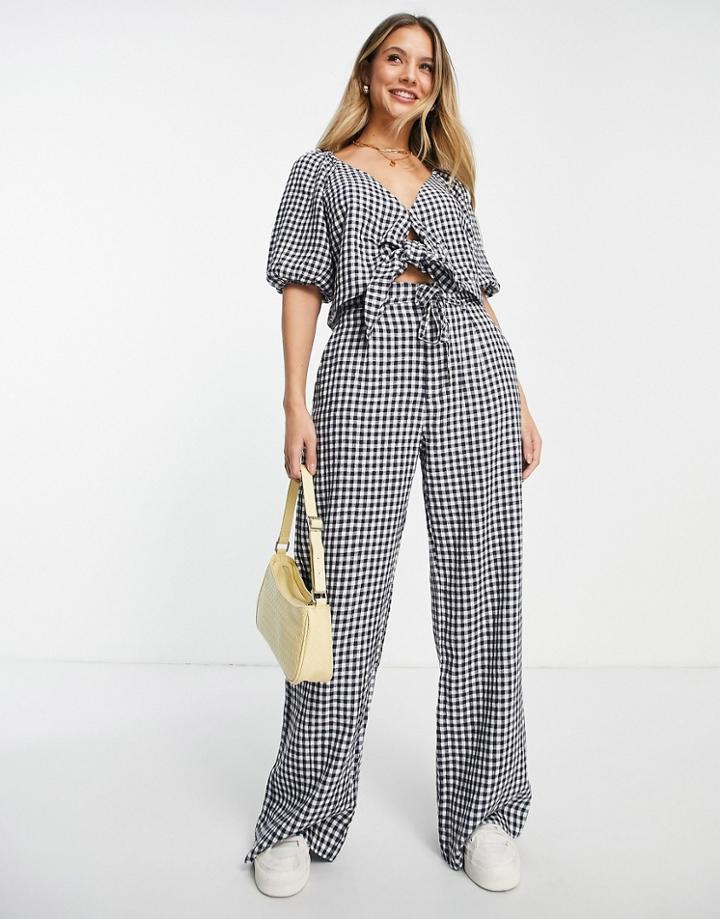 Abercrombie & Fitch Wide Leg Tailored Pants In Gingham Print - Part Of A Set-navy