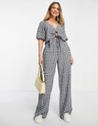 Abercrombie & Fitch Wide Leg Tailored Pants In Gingham Print - Part Of A Set-navy