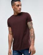 Asos T-shirt In Oxblood With Roll Sleeve - Red