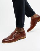 Asos Design Monk Shoes In Tan Leather With Emboss Panel