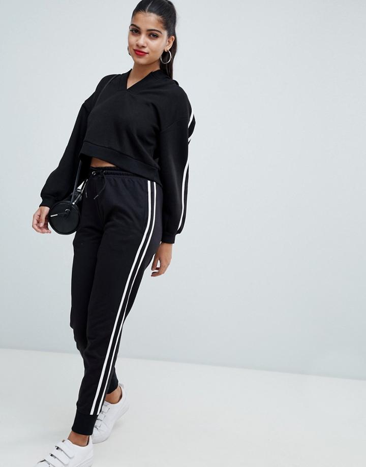 Ax Paris Sweatpant With Striped Detail - Black
