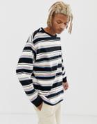 New Look Oversized Long Sleeve Cuff T-shirt In Multi Stripe