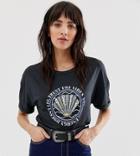 Stradivarius Seashell Sequin Motif T Shirt In Washed Black - Black