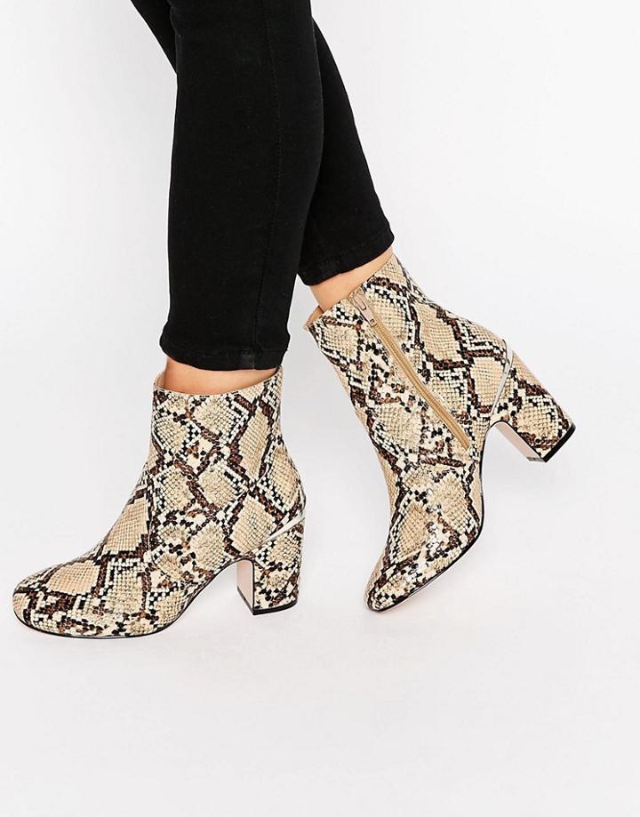 Asos Ramero Metal Detail Ankle Boots - Snake