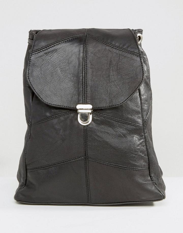 Reclaimed Vintage Leather Pushlock Mini Leather Backpack - Black
