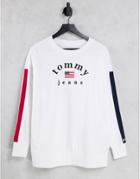 Tommy Jeans Long Sleeve Logo Top In White-red